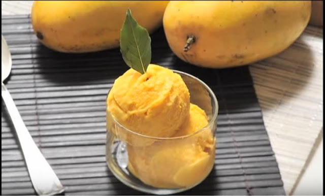 como preparar helado de mango
