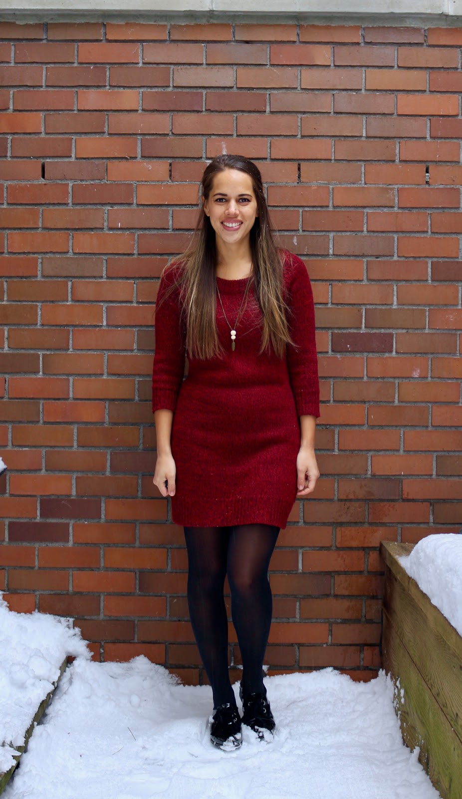 Jules in Flats - Burgundy Sweater Dress (Business Casual Winter Workwear on a Budget)