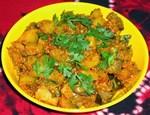 Batata vangyachi bhaaji in a plate