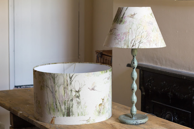 Lampshade with 'Enchanted Forest' fabric by Voyage