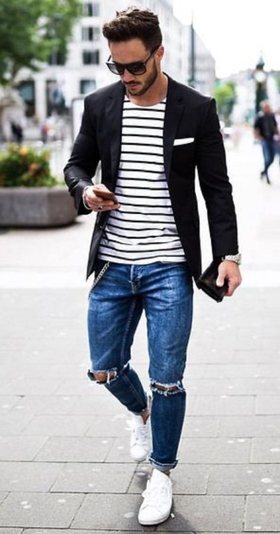calça jeans masculina com blazer