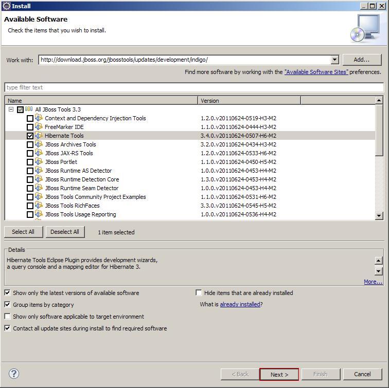 Instalando o Hibernate Tools no Eclipse Indigo