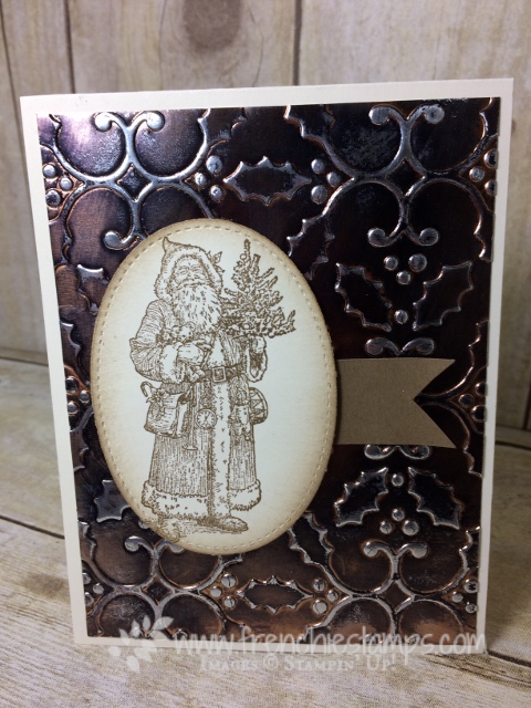 Father Christmas, Age Copper, Tarnish Copper, Holly Embossing Folder, Stampin'Up!. Frenchiestamps