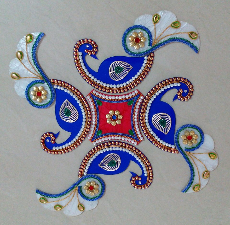 TELUGU WEB WORLD Marble type Peacock KUNDAN Rangoli ART