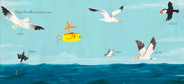 Otra página interior del cuento infantil ilustrado por Olga de Dios Pajaro Amarillo