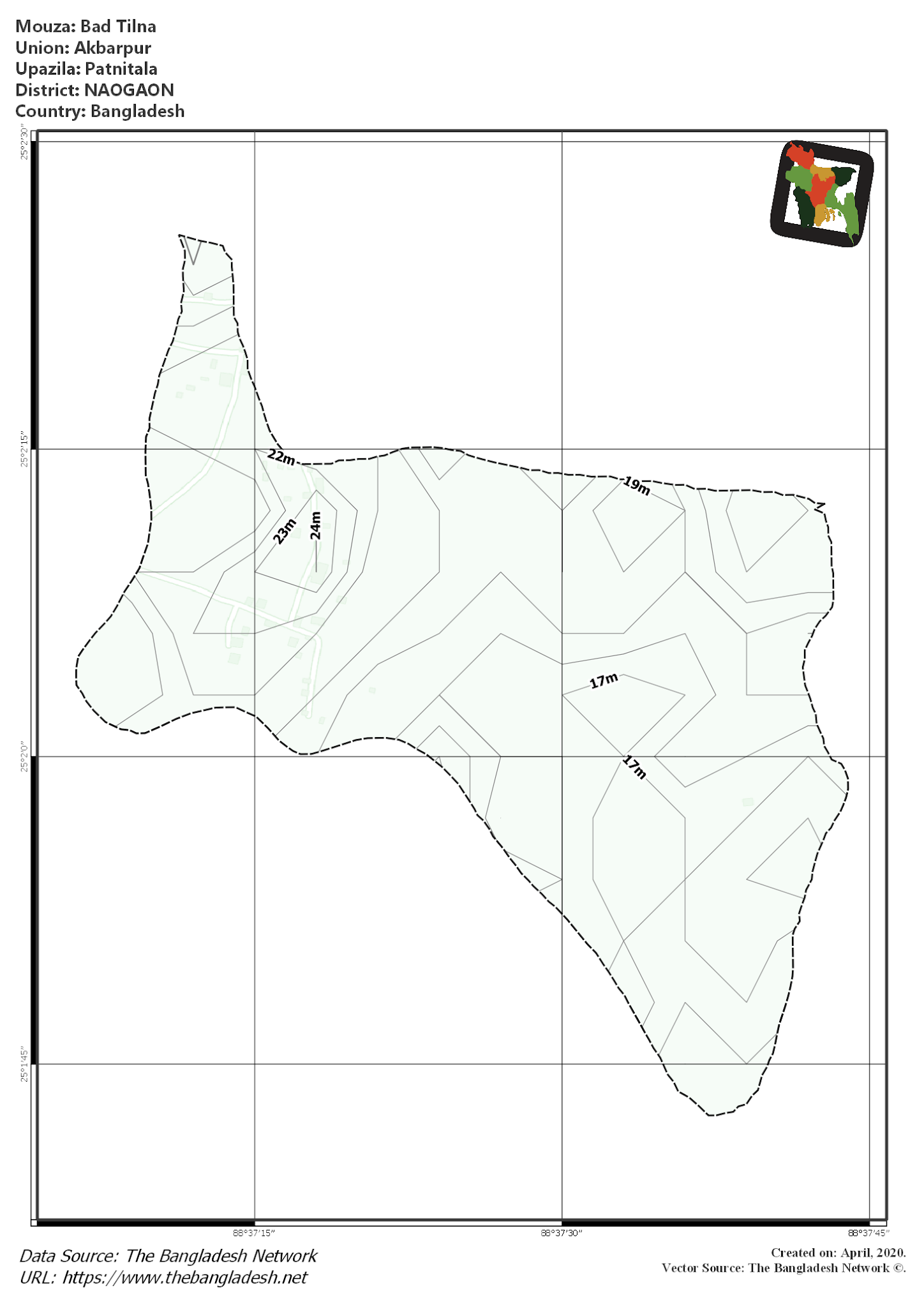 Map of Bad Tilna Mouza of Patnitala Upazila, NAOGAON, Bangladesh.
