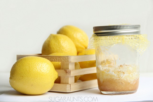 Make lemon bar cookies in a mason jar for gifting or a sweet and tart summery treat. Kids will love to make these in a cooking with kids activity!