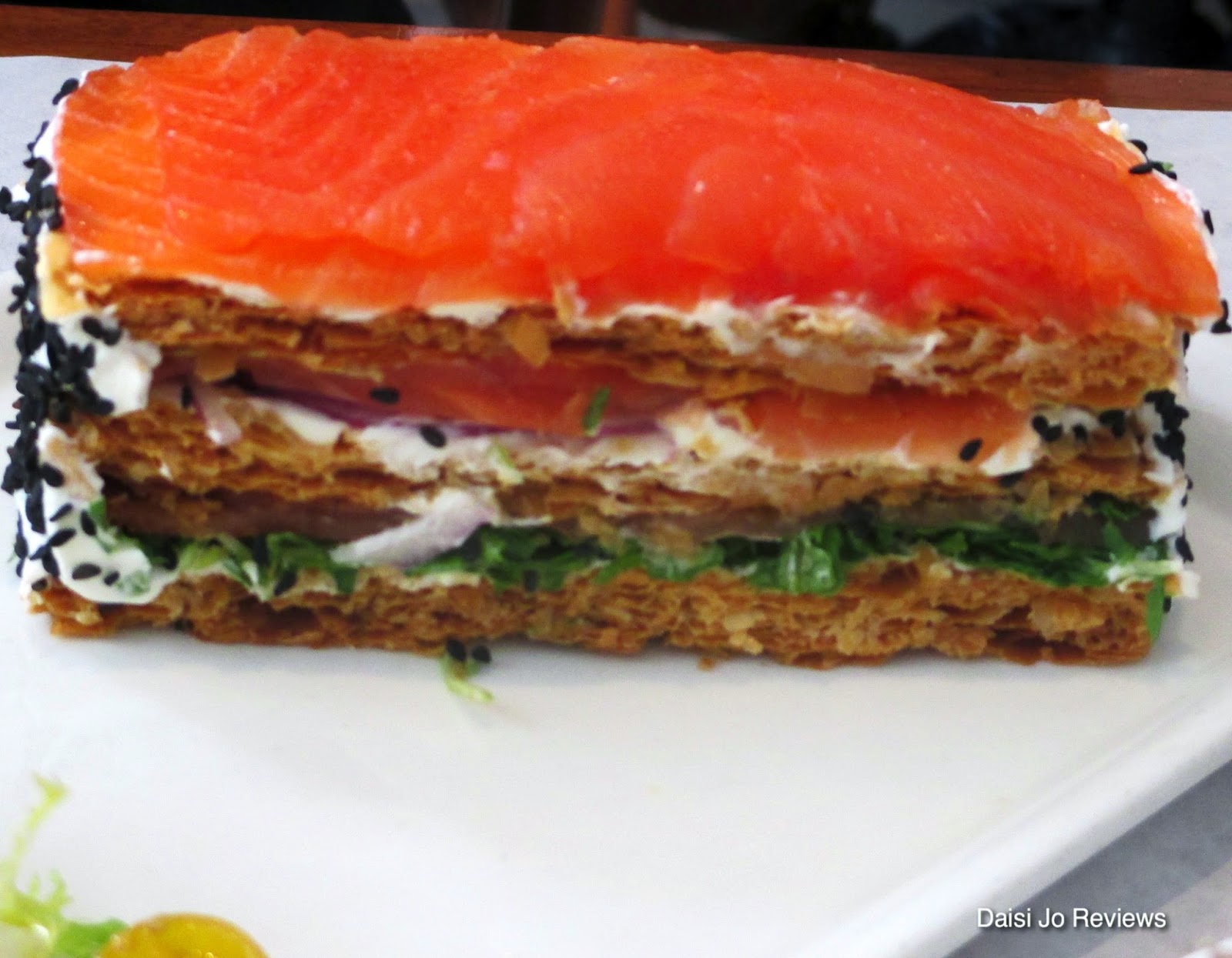 Brunch at Bottega Louie Smoked Salmon Benedict & Salmon Millefeuille