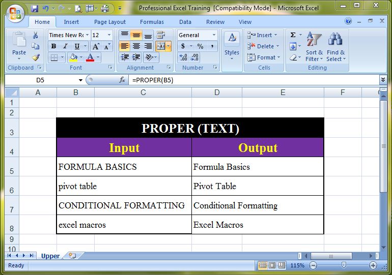Microsoft excel proper function professional microsoft office