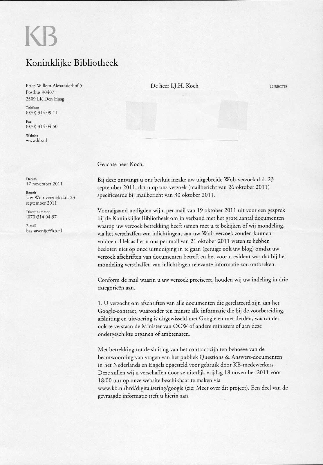 Ingmar bladert en schrijft Daar zijn ze dan de KBGoogledocumenten wob