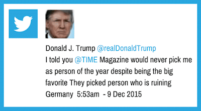 Donald Trump Complains That Angela Merkel Is Time Magazine's Person Of The Ywar in 2015