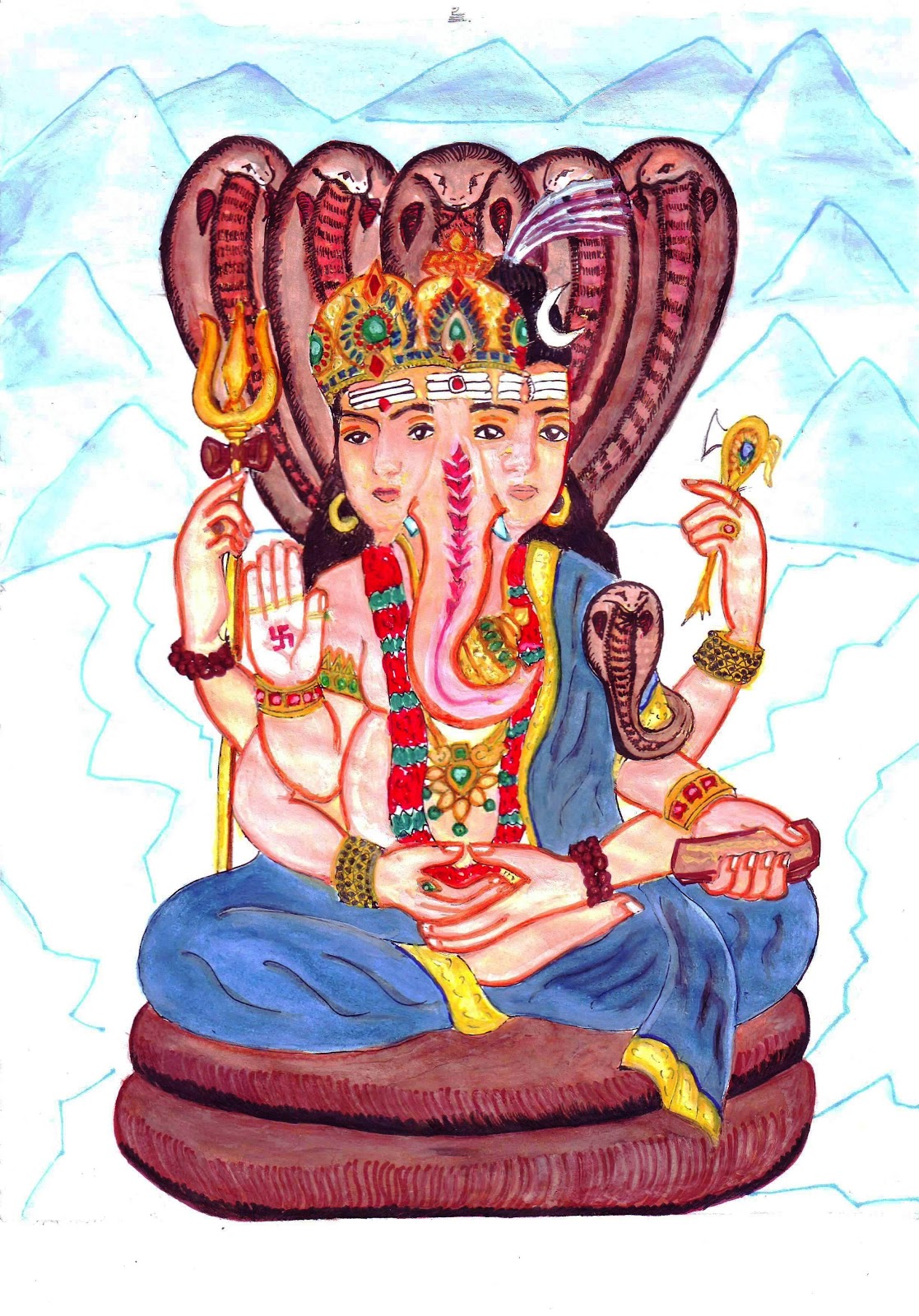 Artists of India: God Siva -Water Colour Art by Sr.Srinivas