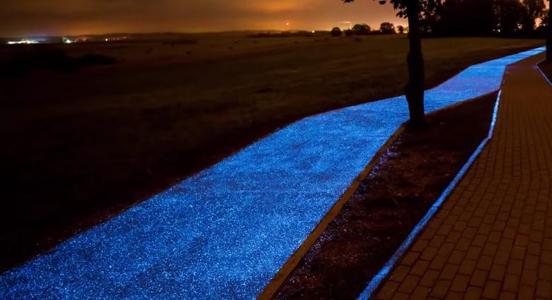 Poland’s New Solar-Powered Bike Path Glows Bright Blue at Night