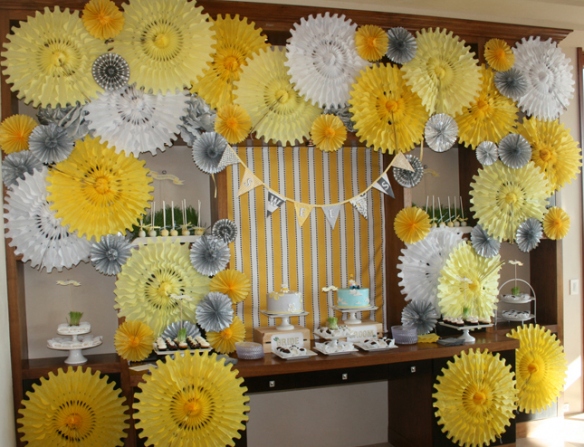 An explosion of yellow and grey for a wedding reception from Cake Likes A 