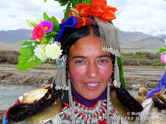 people, portrait, street portrait, Northern India, Ladakh, Ladakhi woman, traditional costume, headdress, silver jewellery, headshot, Facing the World, © Matt Hahnewald