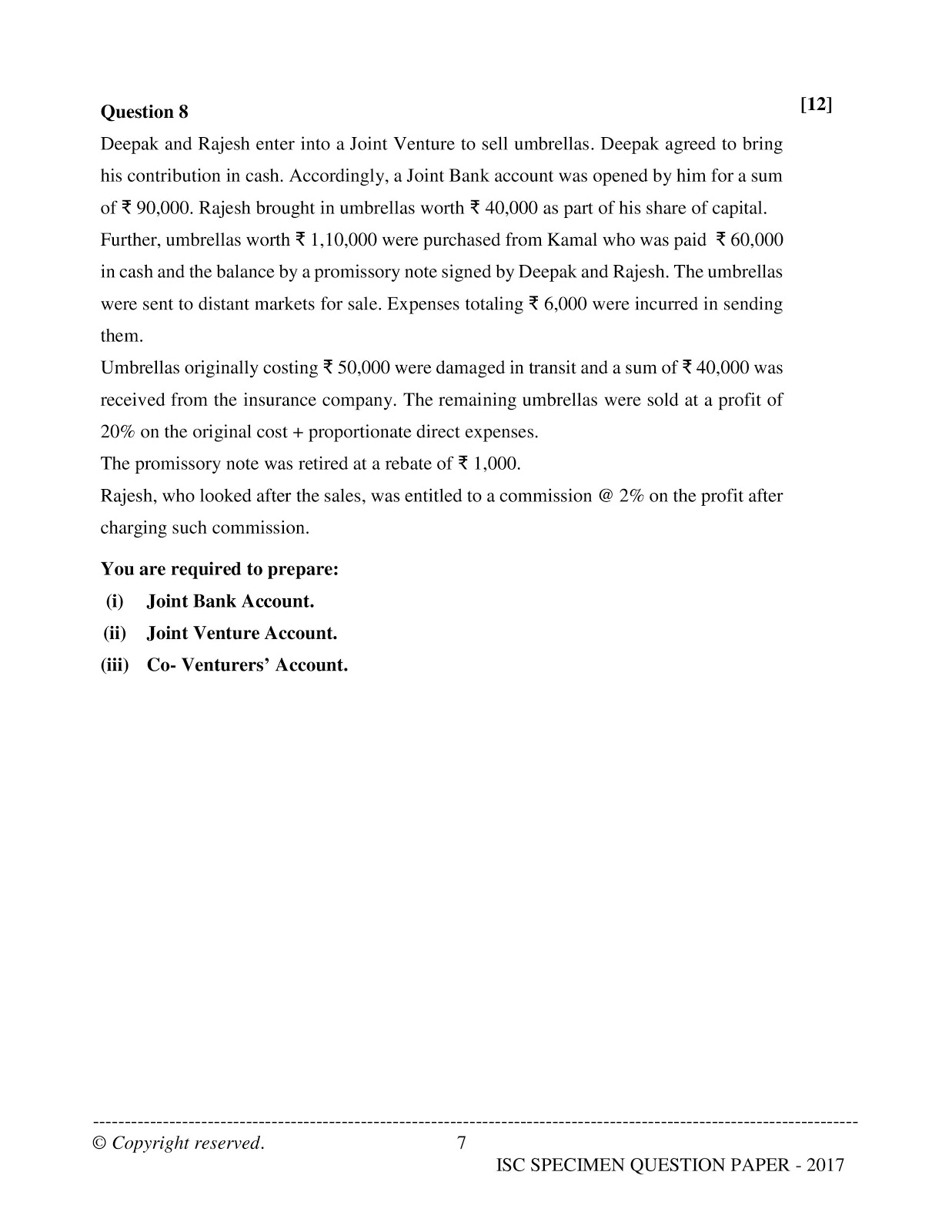 isc 2016-2017 class 12th Accountancy question paper isc 2017 class 12th Accountancy question paper
