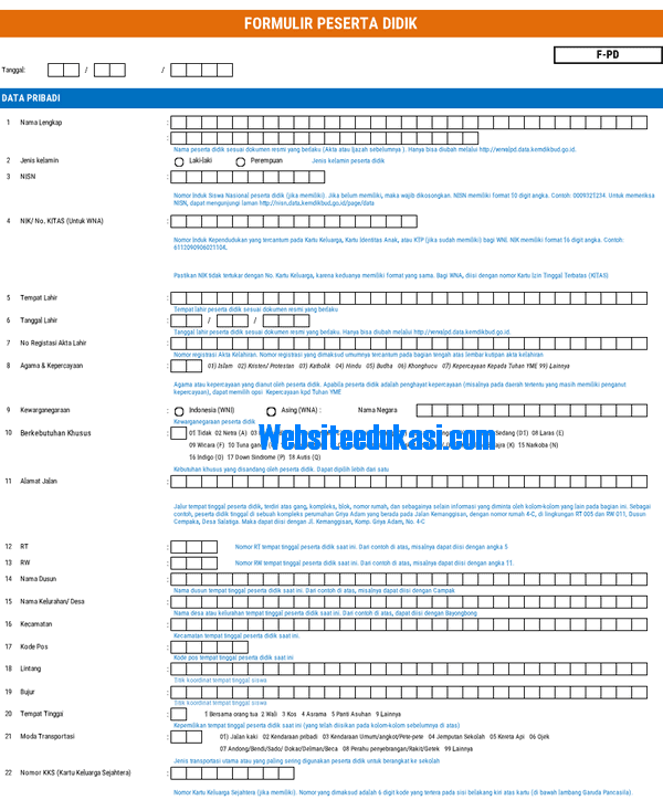 Formulir PTK dan Peserta Didik Dapodik Tahun 2019