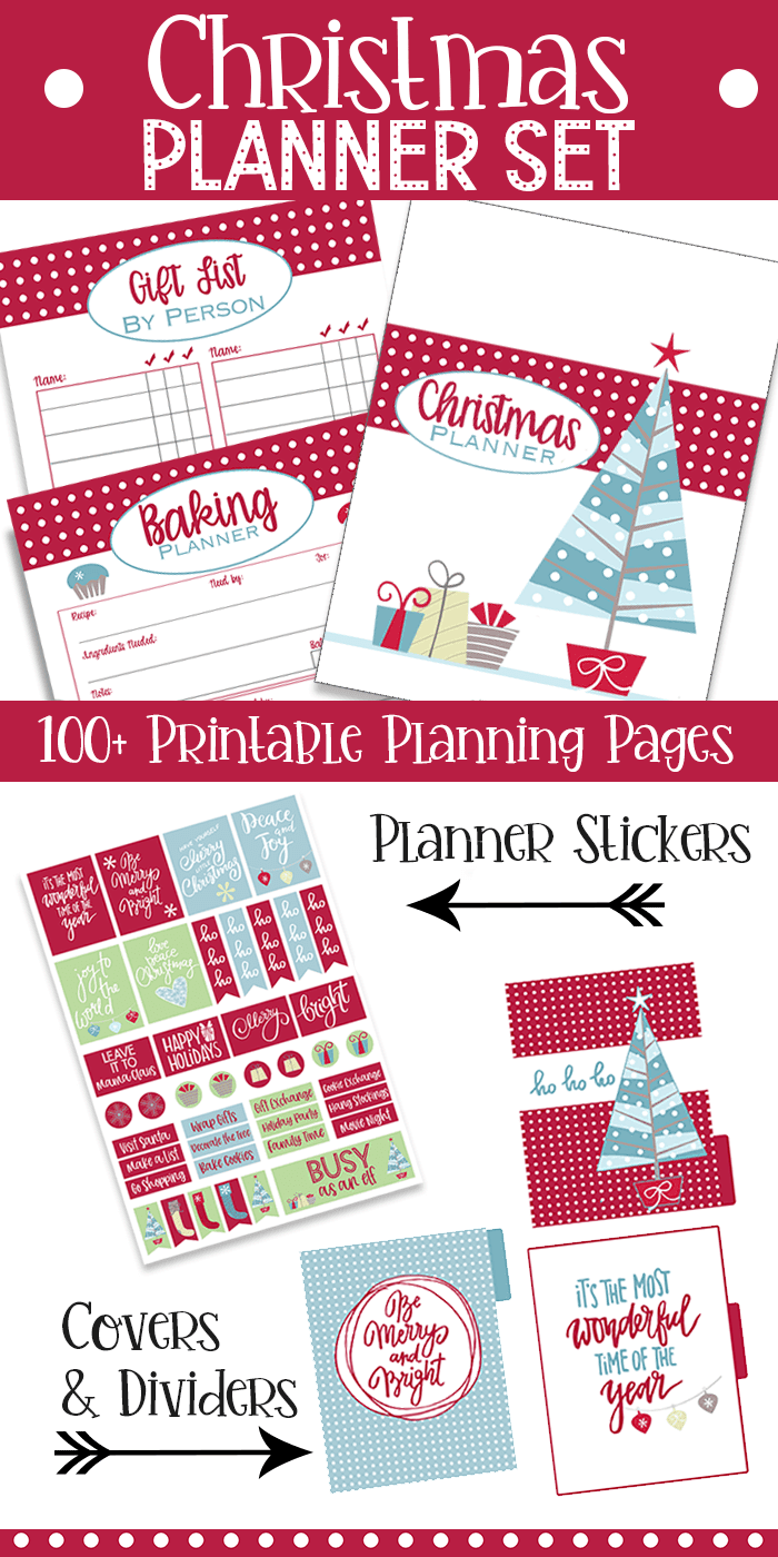 Printable Christmas Planner! Over 100 printable planner pages with monthly layout, weekly schedule, shopping list, gift trackers, letters to Santa, party planner, card planner, and more. Includes Christmas Planner covers, Christmas dividers, and Christmas planner stickers too. LOVE this Christmas Planner! #Christmas #Christmasplanner #happyplanner #planners #plannerstickers #plannersupplies