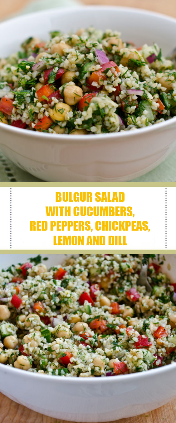 Bulgur Salad with Cucumbers, Red Peppers, Chickpeas, Lemon and Dill Bulgur Salad with Cucumbers, Red Peppers, Chickpeas, Lemon and Dill