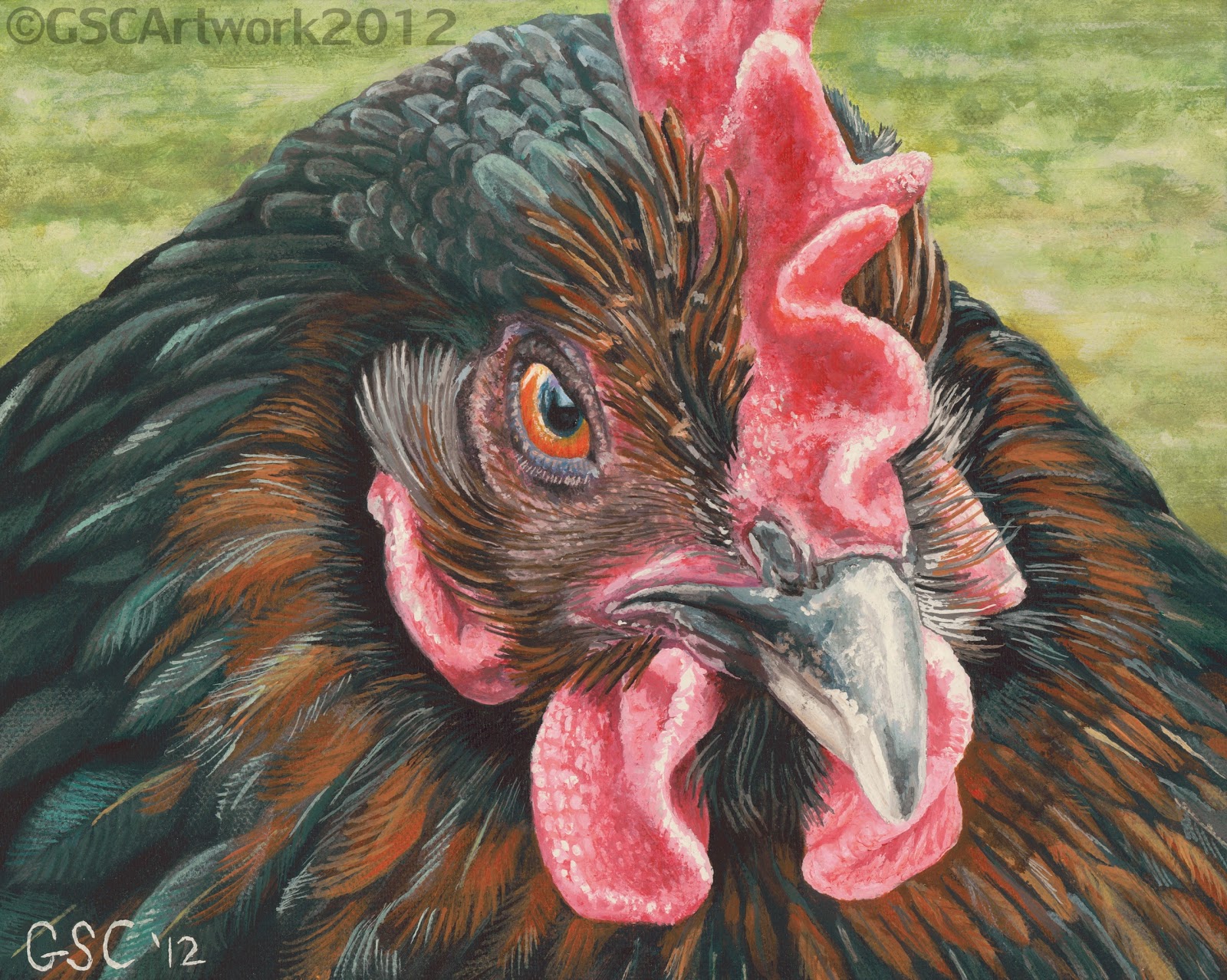 Meanie #1 black star chicken hen bird farm animal portrait painting