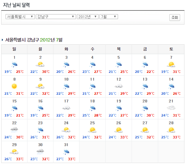 지난날씨달력 알아보기