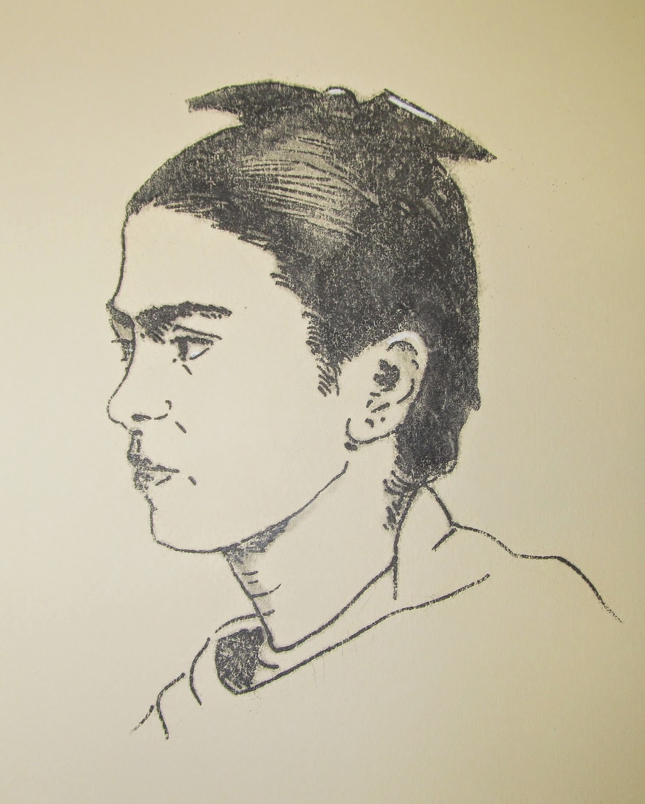 Frida Kahlo. Intaglio Etching. Edition of 10. 8 3/8 x 61/2 inches. Circa 1980 by F. Lennox Campello