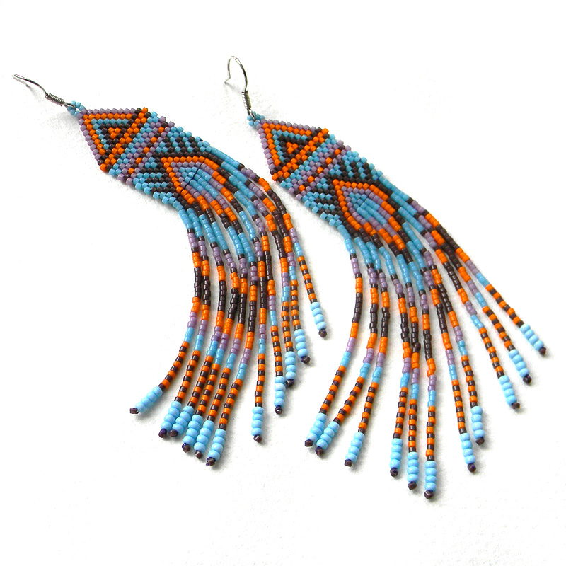 Boho style colorful seed bead earrings - beadwork jewelry - long beaded earrings
