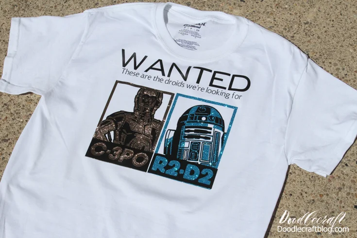 tee shirt made with Cricut Explore Air 2 and iron-on vinyl with star wars droids
