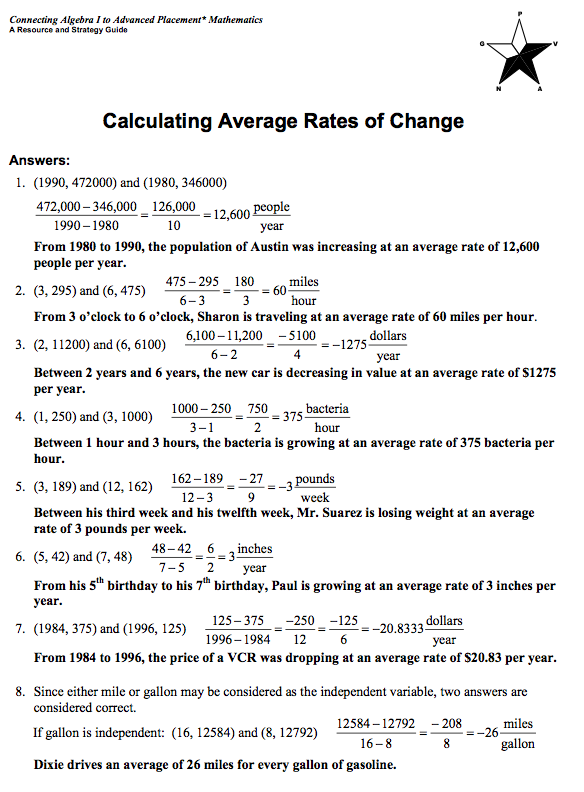 Rates Of Change Worksheet