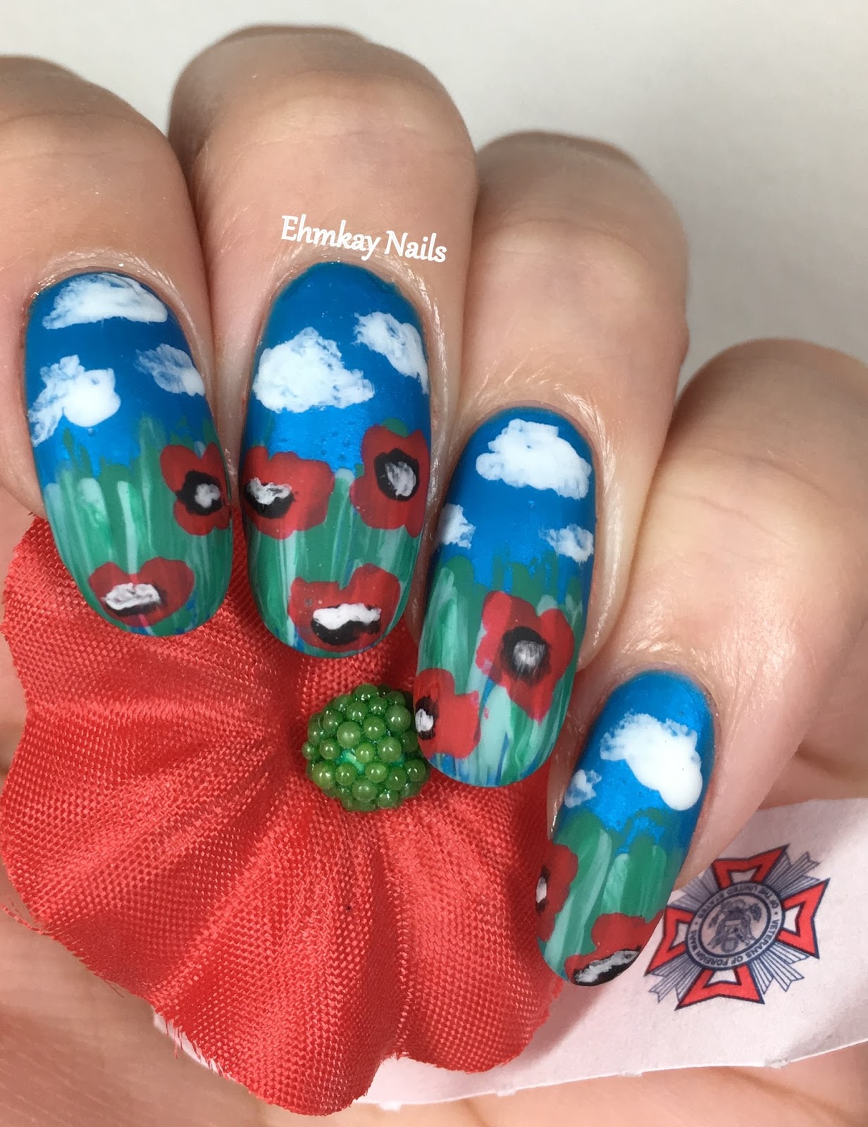 ehmkay nails Memorial Day Veteran Poppies Nail Art