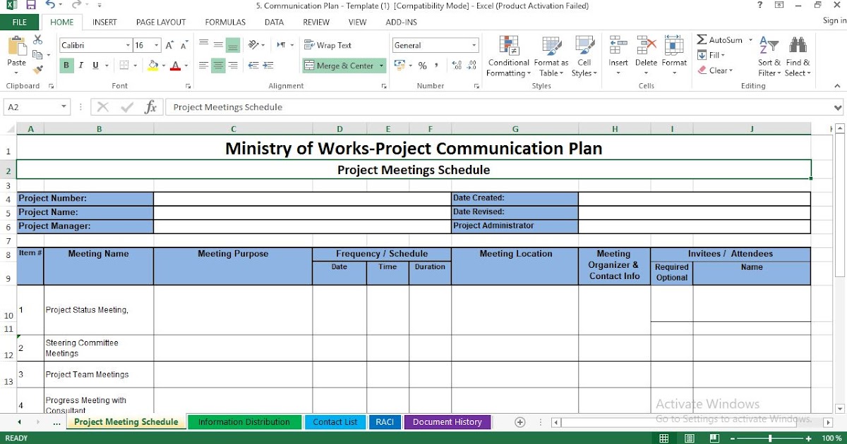 Project Communication Plan Excel Template ENGINEERING MANAGEMENT