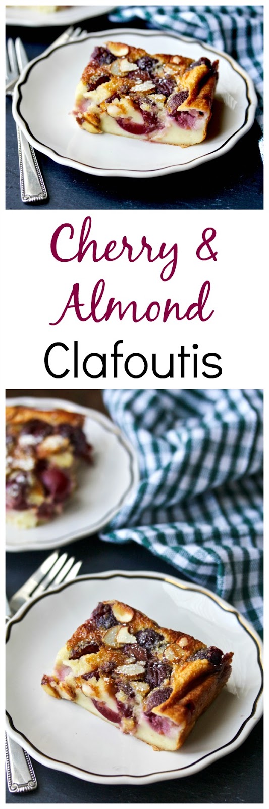 Fresh Cherry custard dessert with almonds #clafoutis #cherries #almonds