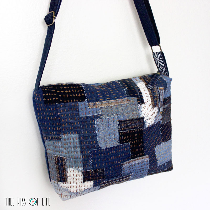 Evening Denim Bag, Upcycled Denim Clutch Purse, Sashiko Boro Hand Stitch  Patch Bag, Eclectic Design Purse