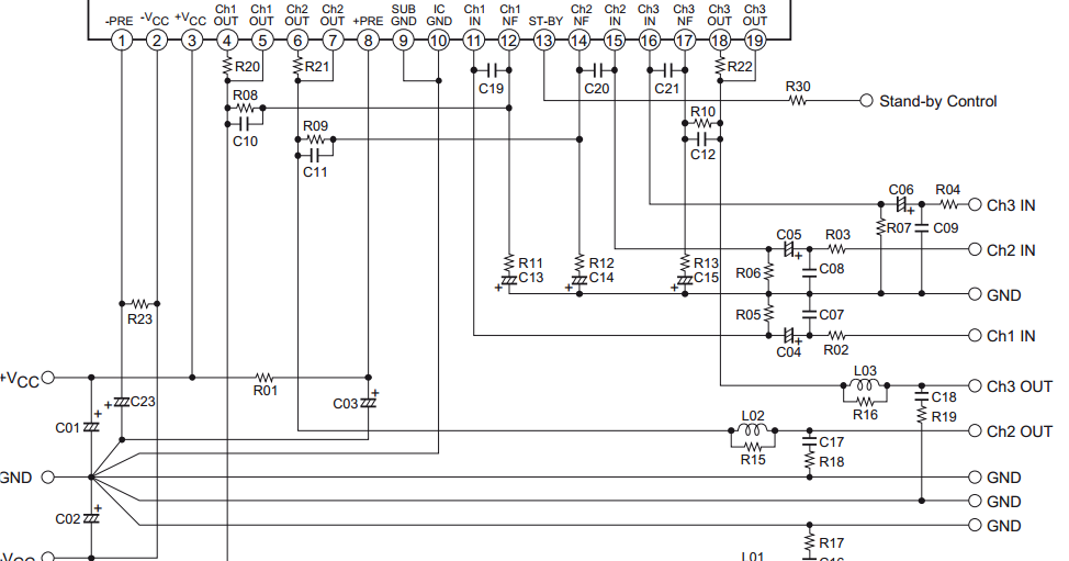 3x150W Audio Power Amplifier IC Class AB | Wiring circuit