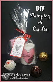 DIY Stamping on Candles, pictures and instructions for a fun and beautiful Valentine's Day project by Melissa of My Heartfelt Sentiments | Featured on www.BakingInATornado.com | #DIY #ValentinesDay