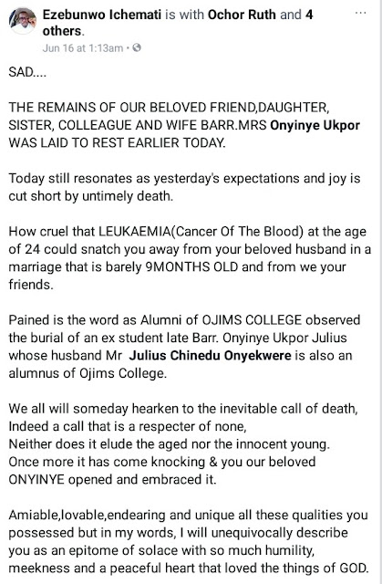  24-year-old Nigerian lawyer dies of leukemia 9 months after her wedding