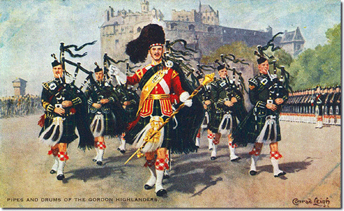 gordon highlanders bagpipes postcard
