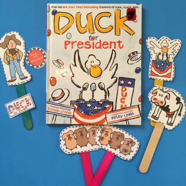 Duck for President Puppet Sticks Preschool Printables