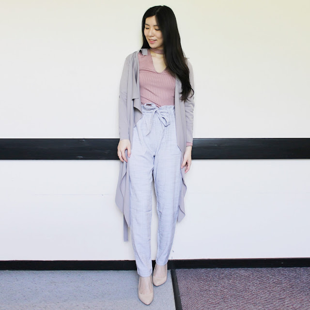 budget boutiques uk, clothes minded blog review, clothesminded shop, clothesminded grey trousers review, grey high waisted trousers outfit, pink choker top outfit, clothes minded choker top