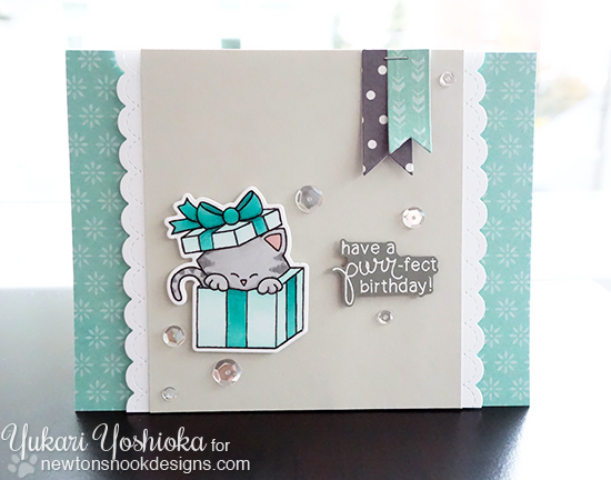 Cat Birthday Card by Yukari Yoshioka | Newton's Christmas Cuddles Stamp set by Newton's Nook Designs
