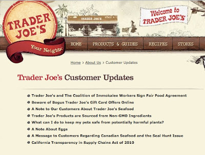 Trader Joe's pink slime - no statement on TJs website
