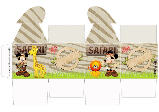 Mickey y Minnie de Safari: Cajas para Imprimir Gratis.