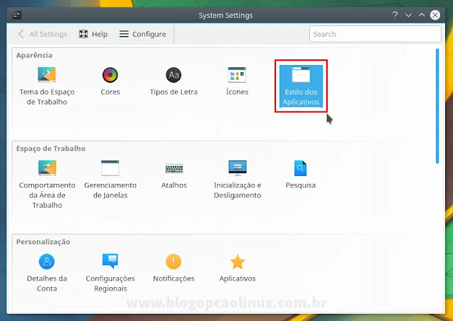Clique em "Estilo dos Aplicativos"