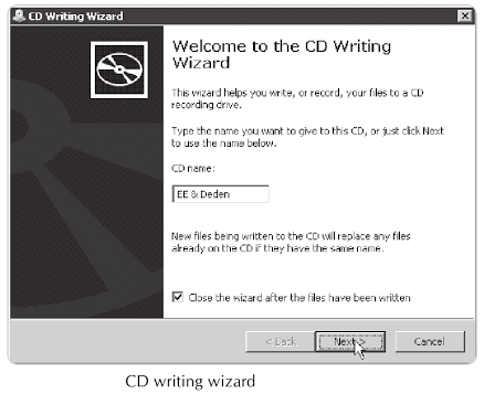 CD writing wizard CD writing wizard