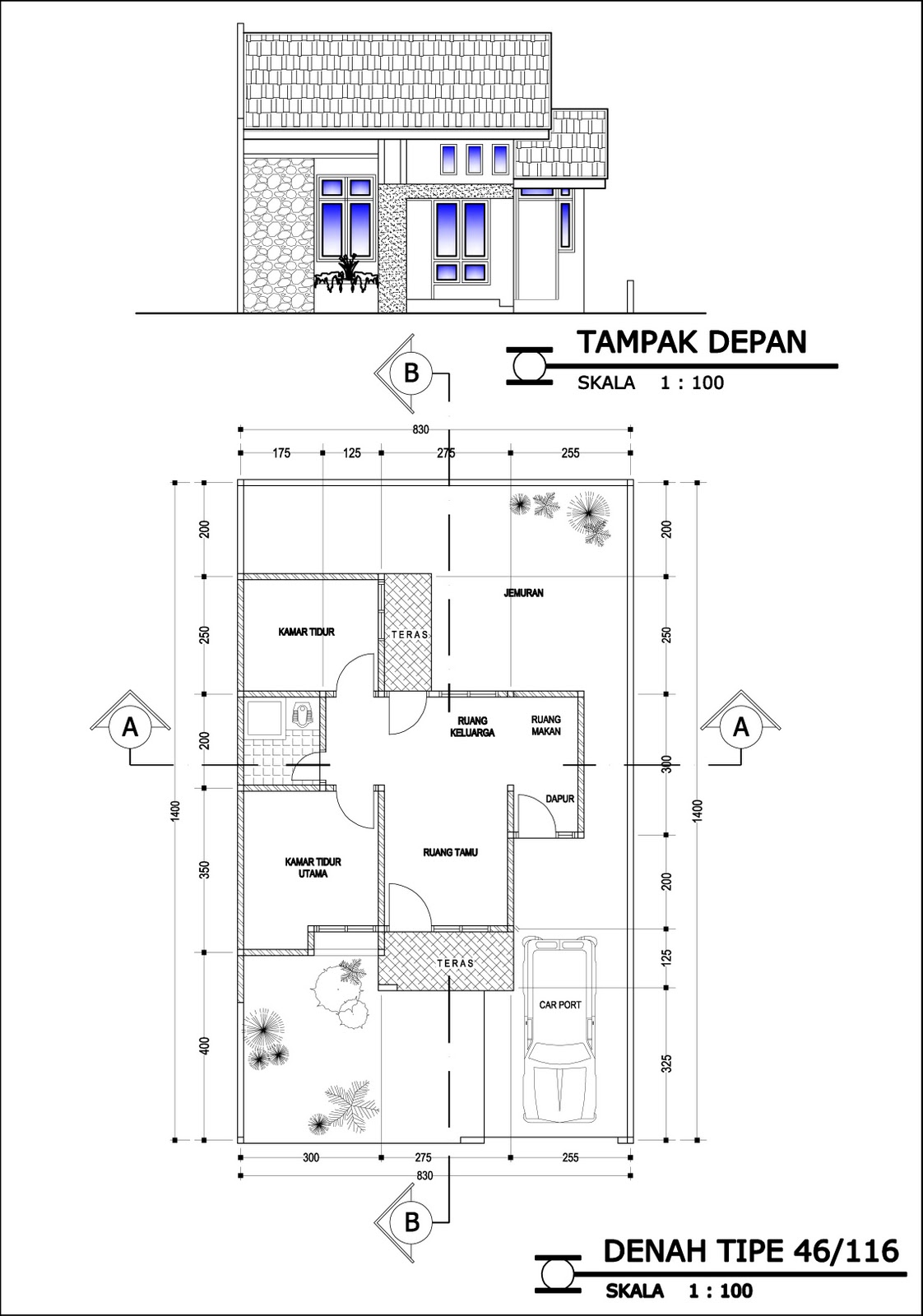 Rancangan Ukuran Denah Atap Rumah Minimalis | Denahose