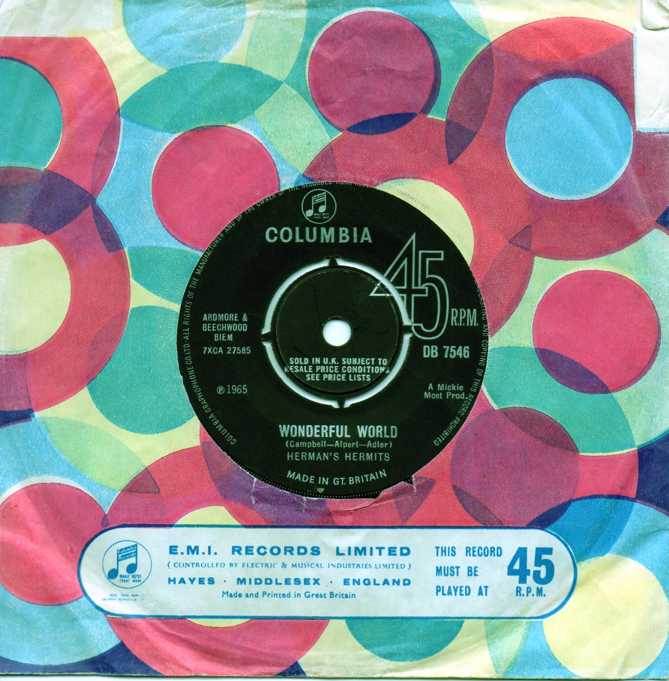 VINYL RECORDS HERMAN’S HERMITS WONDERFUL WORLD