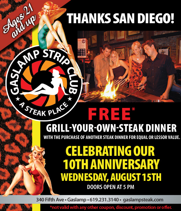 SanDiegoVille Gaslamp Strip Club Celebrates 10 Years with Free Steak