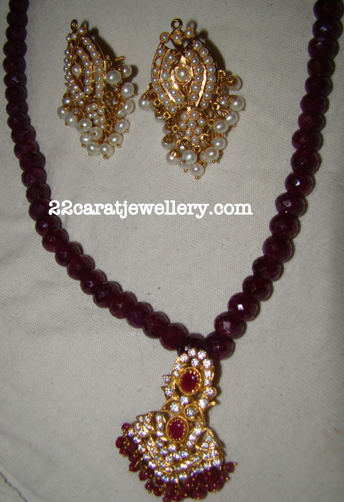 My Ruby Beads Long Chain with Cz Pendant Jewellery Designs