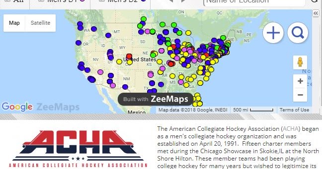 Ncaa Hockey Teams Map Acha College Hockey Teams Map & List