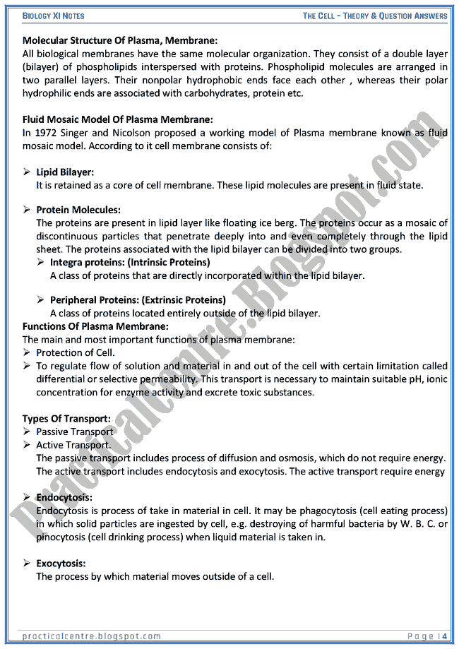 The Cell Theory And Questions Answers Biology XI Practical Centre